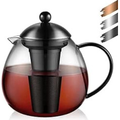 glastal Стеклянный черный заварочный чайник 1500 мл с ситечком для чая из нержавеющей стали 18/8 Боросиликатное стекло Стеклянный кувшин для зава