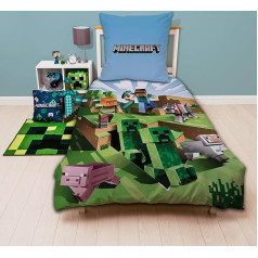 Комплект двустороннего пододеяльника Character World Minecraft 135 x 200 см + 80 x 80 см 100% хлопок, зеленый Craft Blocks TNT and Pickaxe Battle