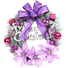SUPVOX Рождественский венок Merry Christmas Pine Berries Christmas Star Bow Ball Hanging Decoration Front Door House Wall Window Party Decoration Pendant (Purple) 30cm
