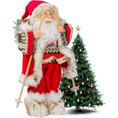 Avilia Рождественское украшение Санта Красный с подарочным мешком и лыжами 40 см - Идеально подходит для украшения дома, офиса или бизнеса - Так