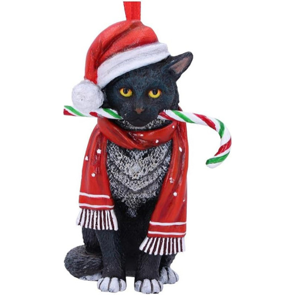 Nemesis Now Red Candy Cane Cat Hanging 9cm Christmas