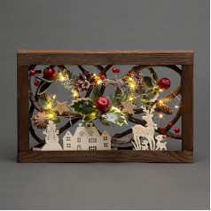 SHATCHI 40cm LED Pre-Lit с листьями, сосновыми шишками, ягодами, 3D Nordic Christmas Scene, прямоугольная форма, деревянный каркас, украшение стола, рождественско