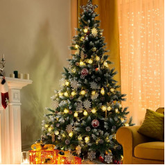 GIGALUMI 5ft Flocked Artificial Christmas Tree with 760 PVC Branch Tips, 50 Pine Cones, Solid Metal Legs, Perfect for Indoor and Outdoor Holiday Decoration, Unlit, Green/White