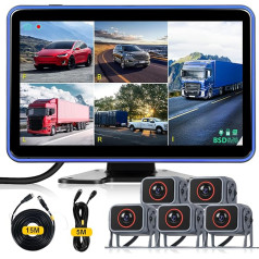Hodozzy Камера заднего хода 5 камер, 10,1-дюймовый IPS HD монитор, 5 раздельных задних и передних камер, широкий угол, IP68 водонепроницаемость, ночное 