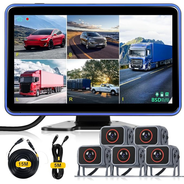 Hodozzy Камера заднего хода 5 камер, 10,1-дюймовый IPS HD монитор, 5 раздельных задних и передних камер, широкий угол, IP68 водонепроницаемость, ночное 