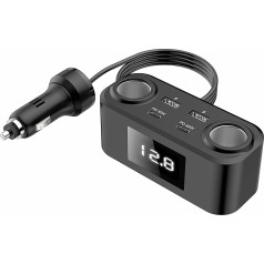 N54CS Разветвитель прикуривателя с 2 USB-C PD (35 Вт и 25 Вт), светодиодный вольтметр, 2 гнезда - 100 Вт автомобильное зарядное устройство для GPS, смартф