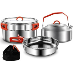 Набор посуды для кемпинга, набор посуды для кемпинга, набор кастрюль и сковородок из нержавеющей стали 304, включает кастрюлю с антипригарны