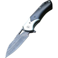 Складной нож Одноручный нож Ручка из черного сандалового дерева Дамасский узор Открытый нож выживания для кемпинга