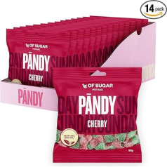 PANDY Sugar Free Sweets - Sugar Free Fruit Gums - Sour Cherry - Кисло-вишневая фруктовая жевательная резинка со сладким и кислым вкусом, всего 1 г сахара и 85 калорий, 14 ×