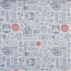 Kt KILOtela - Печатная льняная ткань для декора гобелен подушки шторы покрывала сумки скатерти 300 см длина х 280 см ширина совы серый красный - 3 мет