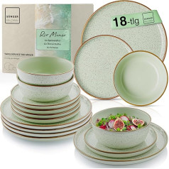 SÄNGER Rio Mint Dinner Service 18 Pieces, Stoneware Crockery Set for 6 People, 6 x Dinner Plates, 6 x Dessert Plates, 6 x Bowls Crockery Set and Bowl Mint Green Value Collection