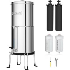 Гравитационный фильтр для воды Purewell 8,5 л - контейнер из нержавеющей стали с 4 фильтрами (активированный уголь/фторид) с прозрачным краном - у
