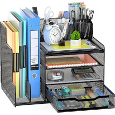 EGEKTBH Сетчатый настольный органайзер с держателем для файлов, органайзер для бумаг с ящиком и держателем для ручек, настольный органайзер д