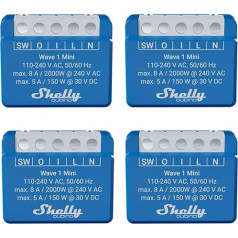 Shelly Qubino Wave 1 Mini | Pack of 4 | Z-wave Smart Switch Relay, 1 канал 8 A с сухим контактом | Home Automation | Z-Wave Gateway | Low Power Consumption | Repeater Extended Network
