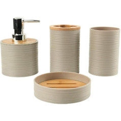 Badezimmer-Aufbewahrungsbehälter mit Bambus-Oberseite, 4-teiliges Set, inklusive Seifenschale, Zahnbürste, Tasse, Lotionspender, Wellenmuster, Bambus-Seifenschalen-Set