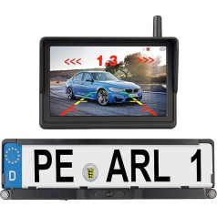 Камера заднего хода Lescars: Солнечная радио HD камера заднего хода держатель номерного знака, монитор, предупреждение о расстоянии (камера зад