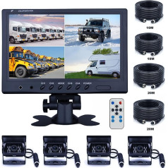 CAMECHO Vehicle Backup Camera - 9 дюймов 4 Split Monitor Front View Camera 18 IR Night Vision Waterproof Car Camera with 2 x 33ft and 2 x 20 Cable for RV Trailer Bus Truck