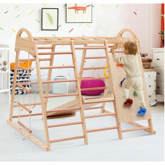 7 в 1 Дети Деревянная Рама Восхождение Крытый Открытый Качели Восхождение Лестница Восхождение Плита Слайд Сети Восхождение Камень Пласти