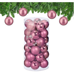 Relaxdays Christmas Baubles Set of 30 Plastic Diameter 6 cm Round Christmas Tree Decoration Shatterproof Pink