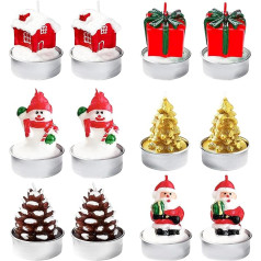 Упаковка из 12 мини рождественских свечей 5 x 4 см - 6 праздничных рождественских свечей без ароматизатора, декоративные чайные лампы для укра