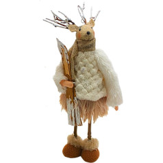 XL Декоративный олень, декоративный олень, олень с рогами, фигурка оленя, фигурка оленя, стоящий текстильный олень с лыжами, шарфом и зимними