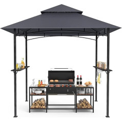 GVDV Беседка для барбекю 2,4 x 1,5 м - Всепогодный навес для гриля с 2-ярусной крышей, полками, 10 крючками и открывалкой для бутылок - Беседка для гр