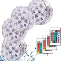 Anzhen Pack of 4 LED Pool Lighting, Underwater Light with Remote Control, Pool Lighting Underwater, Pool Decoration Lights for Swimming Pool, Fountain, Pond, Aquarium, Party