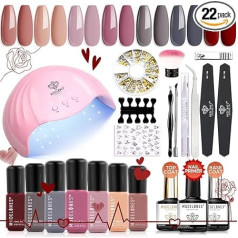 Modelones УФ лак для ногтей, стартовый набор с лампой 48 Вт, гель лак для ногтей УФ набор 7 цветов нюд красный розовый серый гелевые ногти стартовы