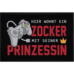 MoonWorks® Коврик игровой Здесь живет геймер со своей принцессой Подарок для геймера с забавными нескользящими и моющимися надписями Черный 60 