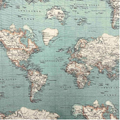 Kt KILOtela - Канва декоративная ткань, аксессуары для дома, скатерти, подушки, шторы, сумки, шт: 300 см в длину х 280 см в ширину, карта мира Mundi, синий -