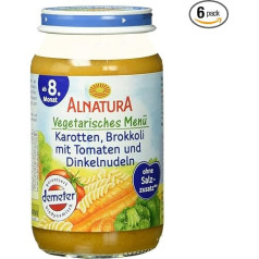 Alnatura Demeter Organic Морковь Брокколи Помидоры с лапшой из полбы, упаковка из 6 (6 x 220 г)