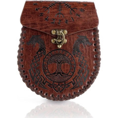 HTTYHT Винтажная сумка на пояс с северным тиснением PU Leather Cube Bag Medieval Faux Leather Bag Portable Coin Purse Medieval Side Pocket Pirate Costume Accessories for Men Women Children, brown