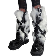 Панк Studded ремни меховые ноги грелки для женщин эстетические бабочка пушистые сапоги манжеты ноги охватывает чулки зимние наряды