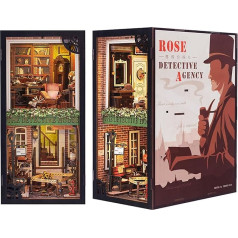 Fsolis DIY Book Nook Kit Dollhouse Miniature House Kit with LED Lights and Insertable Dust Protection Plate, Book Nook Library 3D Puzzle Bookends Made of Wood