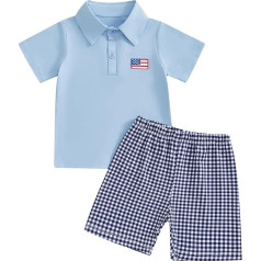 Toddler Baby Boys Летняя Одежда Гольф Вышивка С Коротким Рукавом Воротник Поло T Рубашка Плед Шорты Набор Симпатичные Наряды
