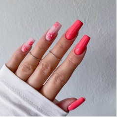 Sethexy Гроб Цветок Ложные Ногти Весна Stick на Ногти Nude Розовый Искусство Ложные Ногти Pack of 24 Акриловые Пресс на Ногти для Женщин и Девушек (E)