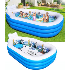 Надувной бассейн для детей и взрослых, прочный бассейн прямоугольный большой со скамейкой и спинкой, открытый семейный бассейн для детей, 3