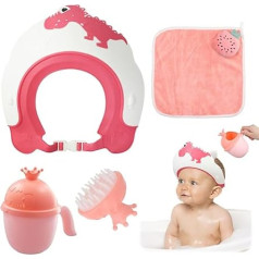 Розовая детская шапочка для душа и набор для ванны, динозавр для мытья волос с чашкой для ополаскивания ванны и щеткой для шампуня, регулир
