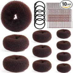 10 Шт. Набор для создания пучка из волос Donut Bun Maker для длинных волос Носки коричневые Балетный пучок (1 очень большой, 2 больших, 3 средних, 4 мал