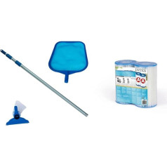 Intex Набор для обслуживания бассейна - Аксессуары для бассейна - Набор для очистки бассейна - Синий, 3 части и 2 x Сменный картридж для фильтра A 