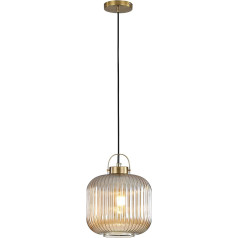Hnexsei - Pendelleuchten, goldene Lampenfassung mit gestreiftem Glaslampenschirm, Hängelampe, Kronleuchter, Deckenleuchte für Küche, Wohnzimmer, Schlafzimmer (Bernstein, M)