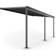 Juskys Borneo Патио навес 5 x 3 м, алюминиевая защита от солнца с серыми двойными панелями, настенный навес для патио темно-серого цвета