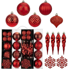 Пакет из 50 рождественских украшений, небьющиеся красные елочные украшения, елочные украшения для рождественской елки