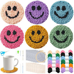 FTzhuifovvno Smile Punch Needle Coaster Set 22 Pieces Embroidery Needle Coasters Craft for Beginners Easy DIY Cup Tufted Set of 6 Patterns Self Adhesive Felt Cloth