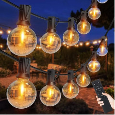 Romwish Fairy Lights Outdoor Power, 60 m Fairy Lights for Outdoor and Indoor Use with 100 + 4 Plastic Bulbs, IP44 Waterproof, Dimmable Fairy Lights Outdoor for Patio, Beer Garden, Gazebo, Balcony,