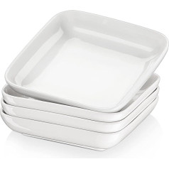 Malacasa, Ivy Series 4-Piece Set Porcelain Soup Plates Deep Plate Dinner Service 20.5 x 20.5 x 4 cm for 4 People Cream White