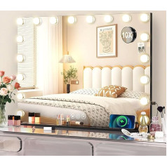 Голливудское зеркало с подсветкой, зеркало для макияжа с 3 цветовыми режимами, диммируемое косметическое зеркало с подсветкой, USB и 10-кратн