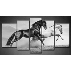 5 Панель Стены Искусство Черно-Белые Лошади Бегущие На Пастбище Летом Картина Принт На Холсте Животных Изображения Для Домашнего Декора Ук