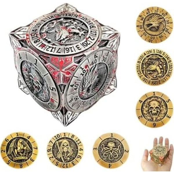 2025 Новый набор игральных костей DND Spinner, 7 в 1 металлических костей с 3D рельефом, Подземелья и Драконы, многогранные ролевые кости, фэнтезийны