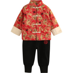 Тоддлер Дети Детские Девочки Календарь Китайский Новый Год Тан Костюм Красный Длинный Рукав Стеганые Рубашки Топы Зима Теплая Подкладка Б